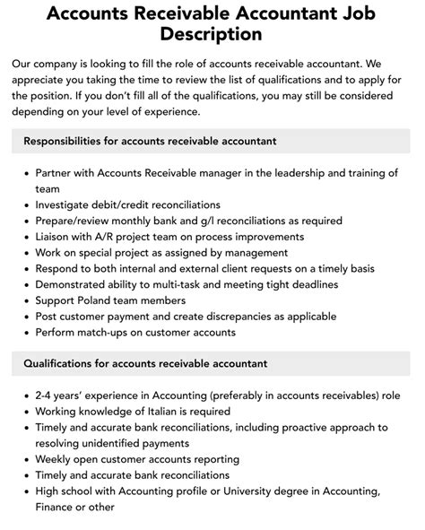 Accounts Receivable Job Description