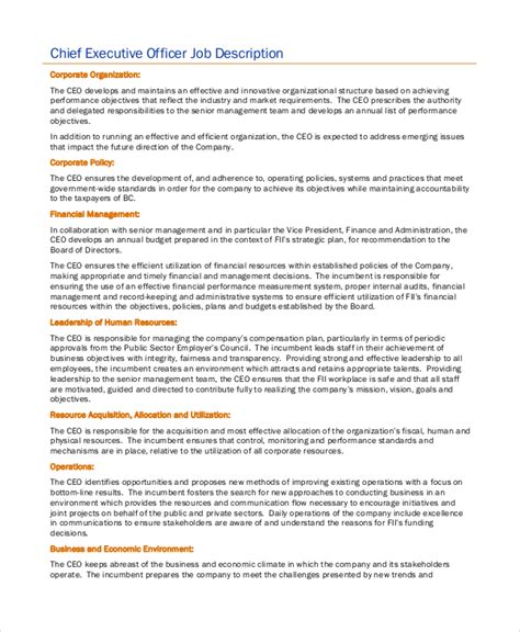 Chief Executive Officer Job Description