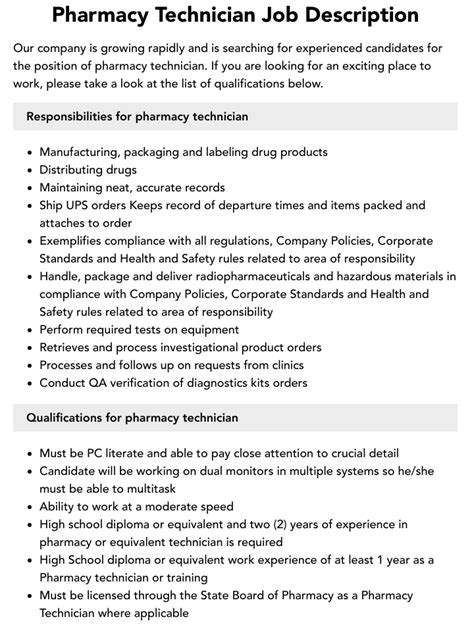 Pharmacy Technician Job Description