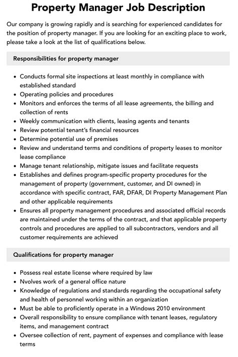 Property Manager Job Description
