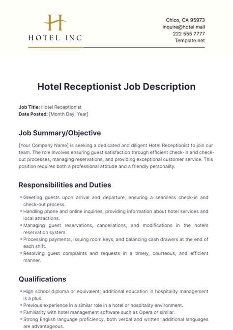 Receptionist Job Description