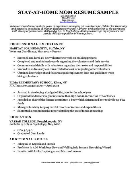 Stay At Home Mom Resume